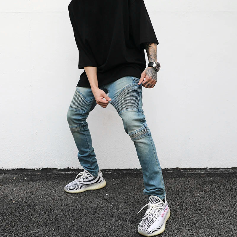 OEM FOG Private Blue Brand Drop Shipping Stock Men Super Skinny Biker Denim Men Jeans
