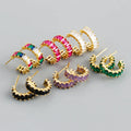 Hypoallergenic Multicolor 925 Sterling Silver Hoop Earrings Pave Rectangle Black Green Stone Zirconia  Earrings for Women YF3253