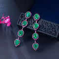 Elegant Fuchsia Green CZ Tear Drop Oval Cut Cubic Zirconia Stones Long Drop Earrings for Women Party Wedding Jewelry Accessories