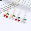 Merryshine S925 Sterling Silver Women Girl Fine Jewelry Fruit Sweet Red Ruby Cherry Shaped Fruit Red Cz Zircon Pendant Necklace