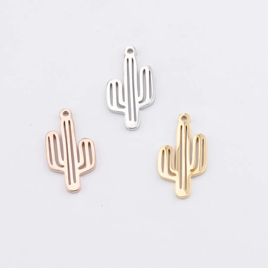 Hot Selling Mirror Polished Stainless Steel Hollow Cactus DIY Customizable Pendant Accessory 13 * 25mm