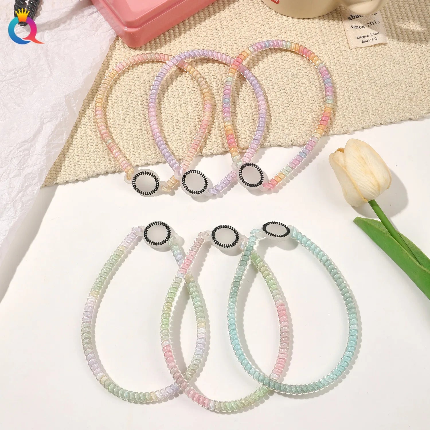 QIYUE Gradient Color Telephone Cord Headbands Sleek Sporty Minimalist Headbands Women's Hair Accessories
