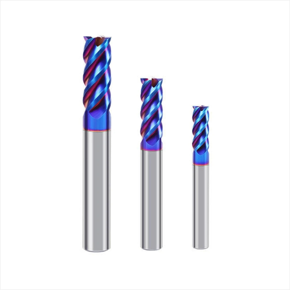 BKEA Wholesale HRC65 Naco Blue Coating End Mill Cnc Milling Cutters Cnc Tools Router Bits Carbide End Mill 4 Flute Flat End Mill