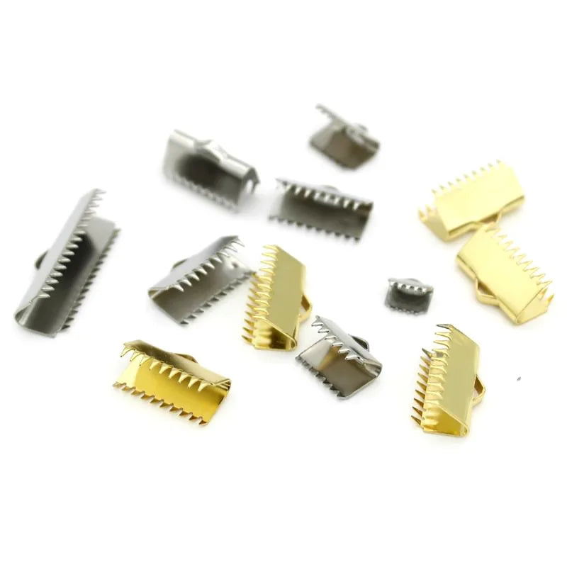 Stainless Steel Ribbon Clip Clamp Cord Crimp End Cap Tip Necklace Bracelet Connector Findings with Teeth