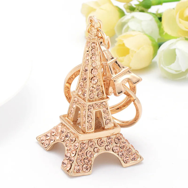 Vintage Crystal Tower Pendant Metal Key Chain Rhinestone Paris Eiffel Tower Keychain for Small Gift