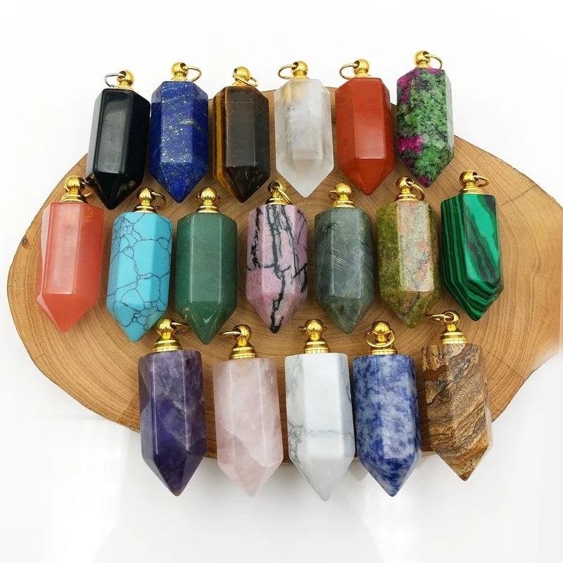 Natural Healing Point Stone Hip Hop Men Pendant Perfume Bottle Wholesale Essential Oil Gemstone Designer Charm Jewelry for Men