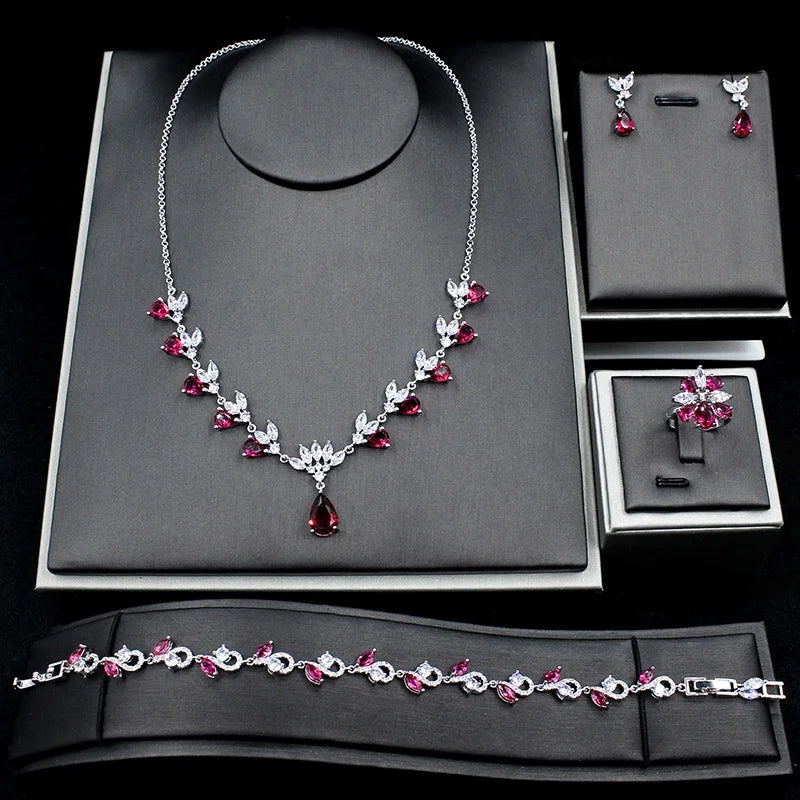 Genya Women Crystal Bridal Jewelry Sets Earrings Necklace Bridal Wedding Jewelry Sets Drop Pendant Adjustable Clavicle Necklace