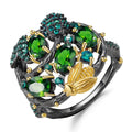 Abiding Jewelry 925 Sterling Silver Oval Cut Natural Stone Chrome Diopside Fine 4*6mm Gemstone Gold Plated Bee Ring