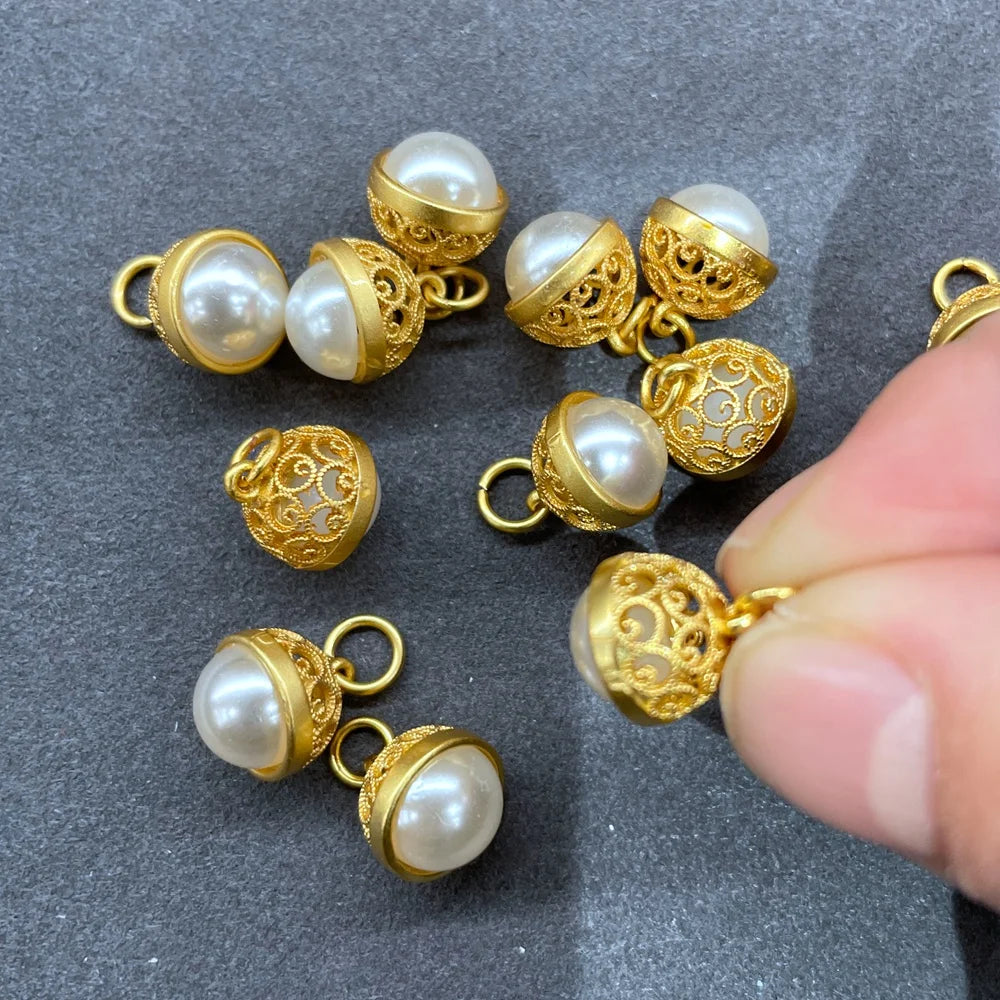 Beautiful Gold Plated Round Pearl Metal Charm Hollow Flower Hat for Jewelry Making DIY Necklace Bracelet Pendant Accessory