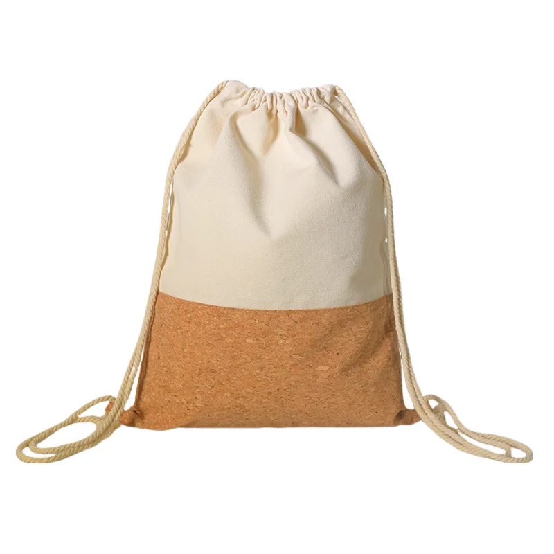BSCI Factory Outdoor Eco Canvas Wood Cork GYM Backpack Reusable Drawstring Travel Tote Bags