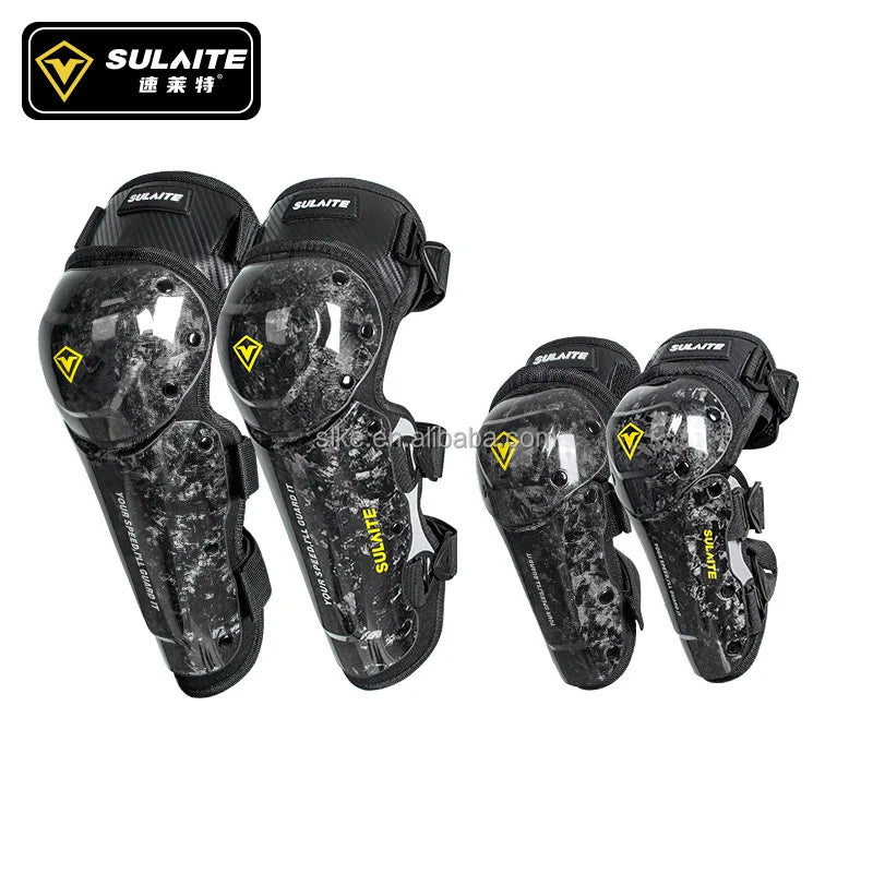 SULAITE 12K+24K Mixed Real Carbon Fiber Reflective Night Thick Racing Motard Supermoto Motocross Enduro Outdoor Sports Knee Pads