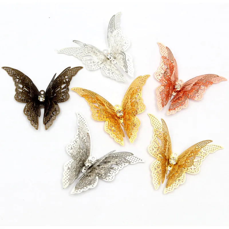 10pcs/lot 41x36mm Metal Copper Rhinestone Butterfly Filigree Wraps Charm DIY Jewelry Accessories Findings Supplies for Jewelry