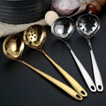 Kitchen Restaurant Buffet Utensil Silver Gold Stainless Steel Long Handle Sauce Soup Ladle Skimmer Slotted Spoon Set