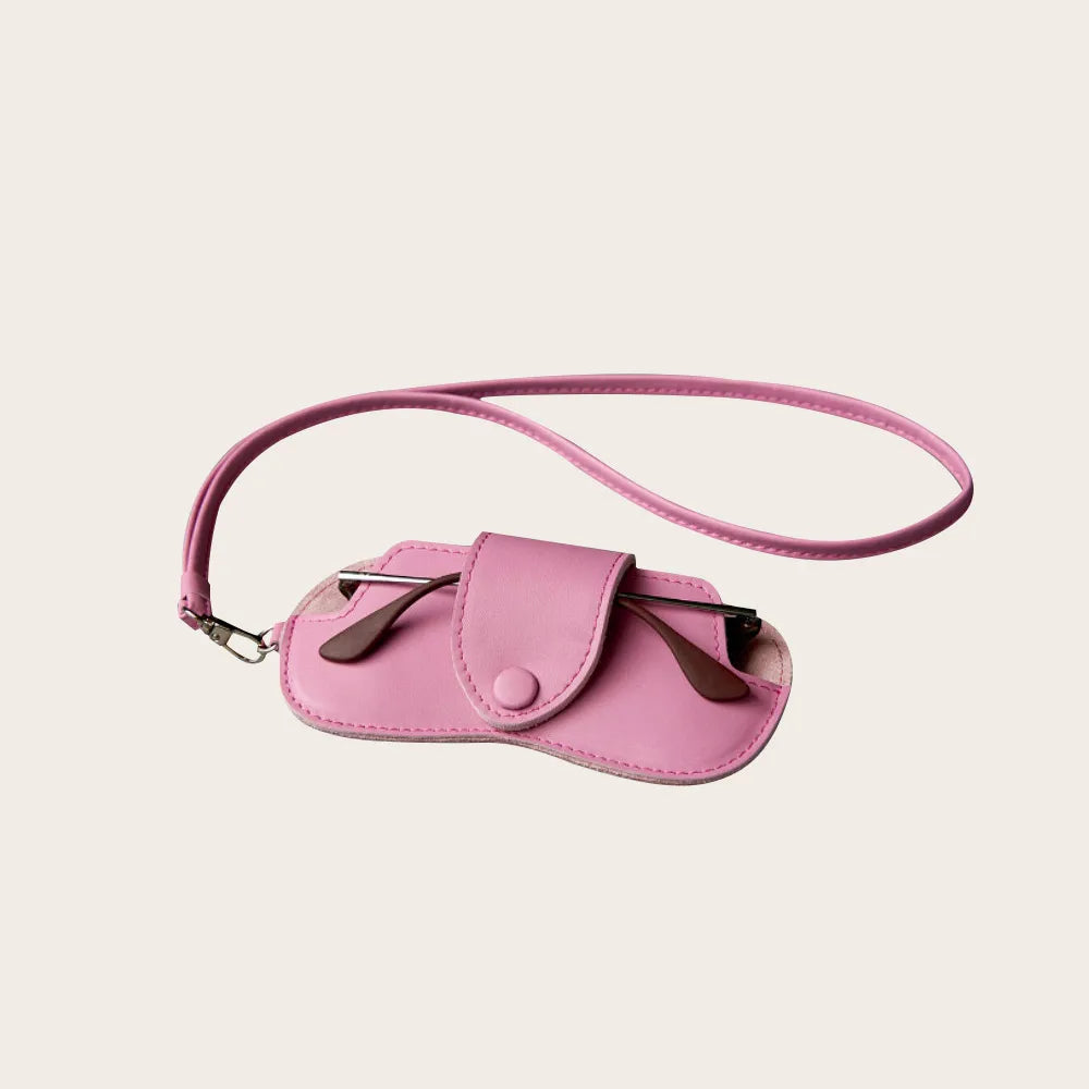 Portable Travel Lanyard Sunglasses Storage case Pu Leather Custom logo Sunglass Pouch Bag