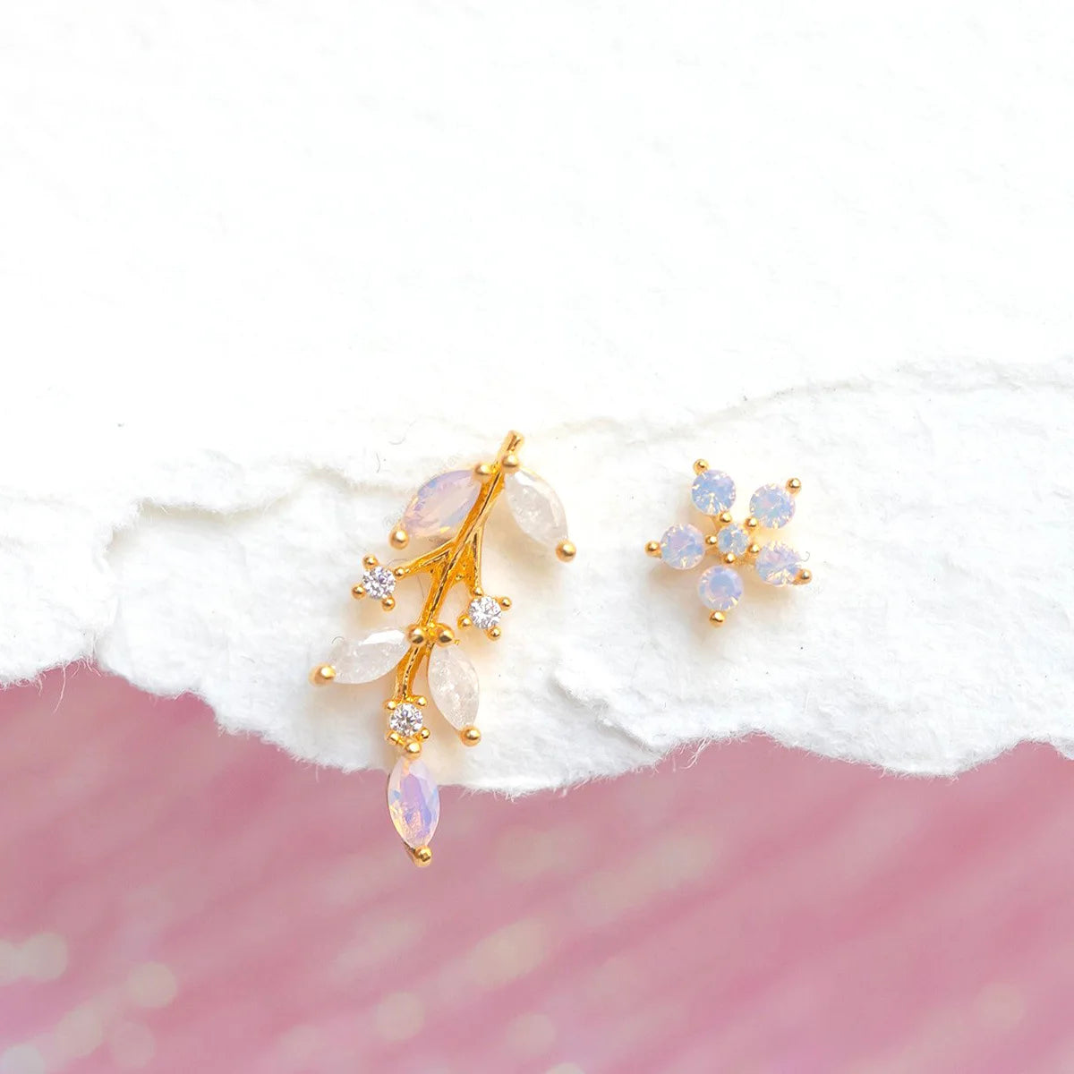 Natural Wind Flower Wicker Earrings Hot Asymmetrical Temperament Earrings Zircon Stud Earrings