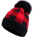 Women Knit Slouchy Beanie Hat With Faux Fur Pompom Buffalo Plaid Cuff Winter Soft Warm Ski Cap Winter Christmas Hats