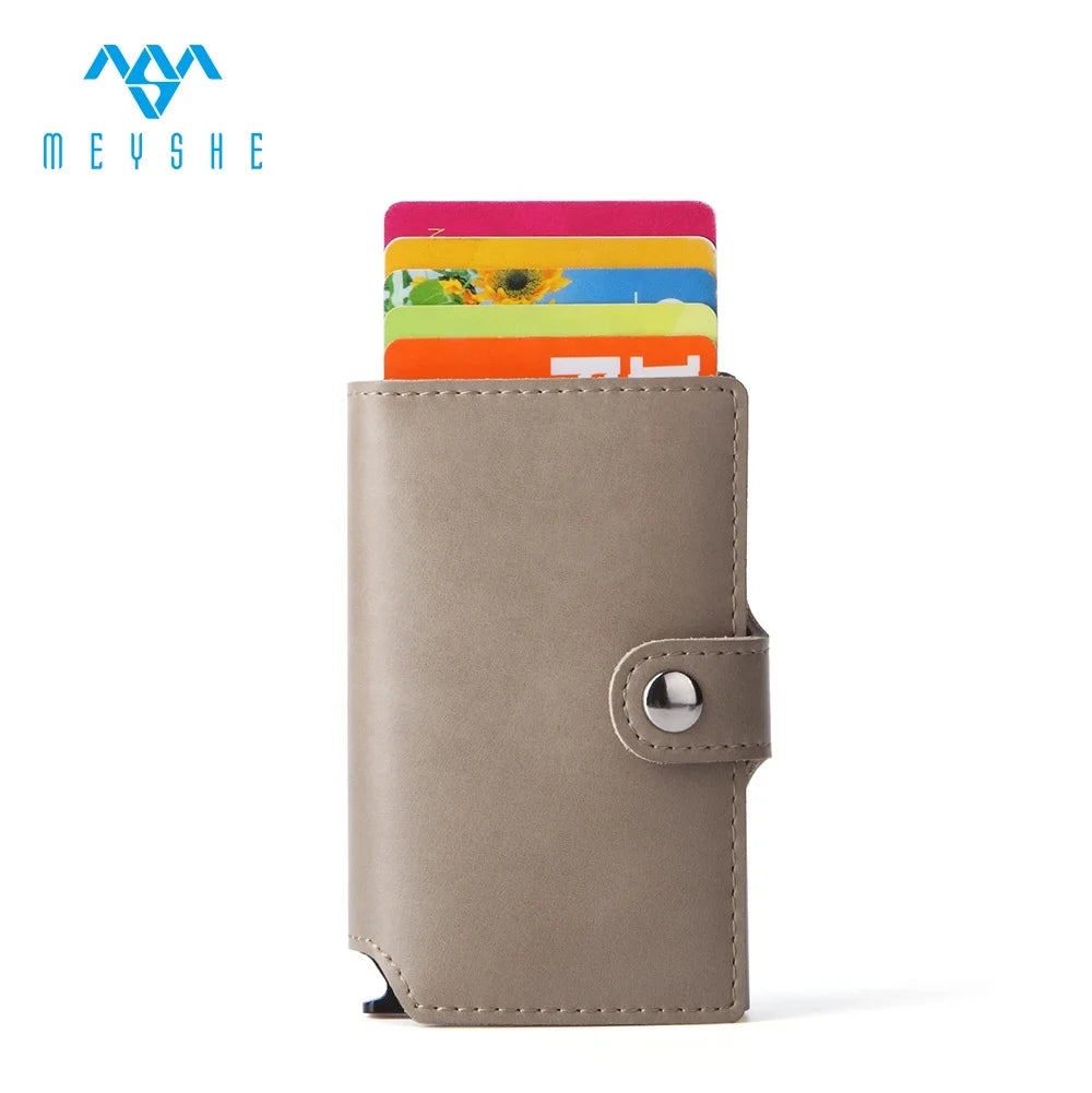 Custom Factory Multipurpose Leather Wallet with Automatic Side-Push Card Holder Aluminum Material