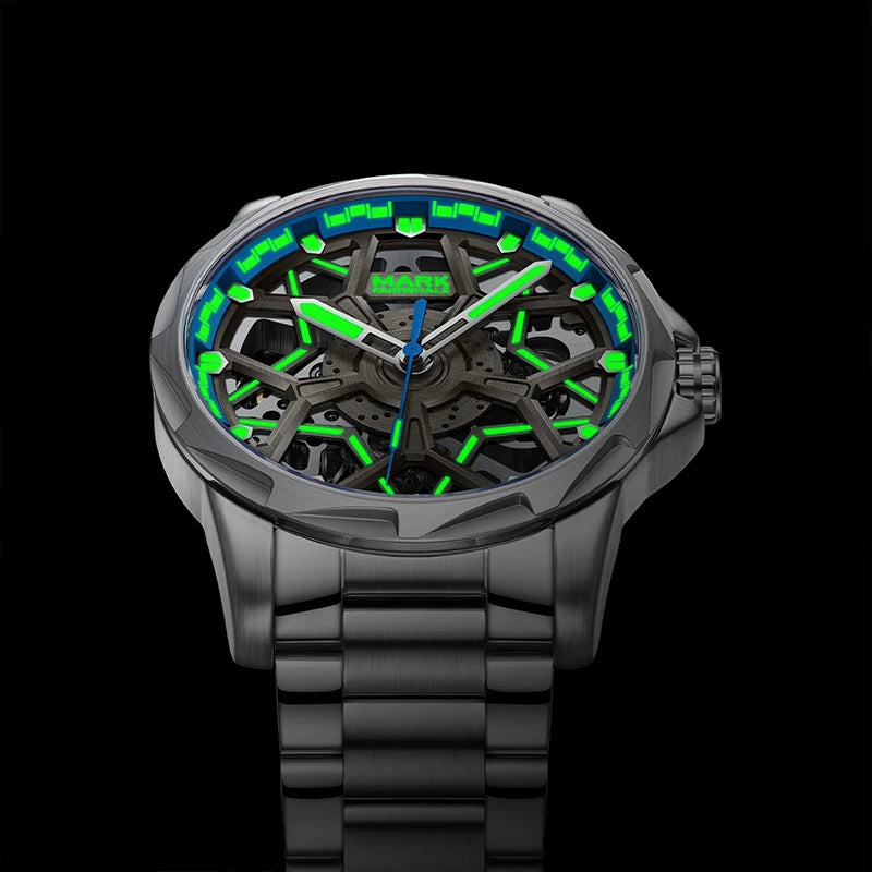 Mark Fairwhale Luminous Mechanical Waterproof Fashion Watch Stainless Steel Strap Wrist Watch Alloy Case Men Automatic Watch