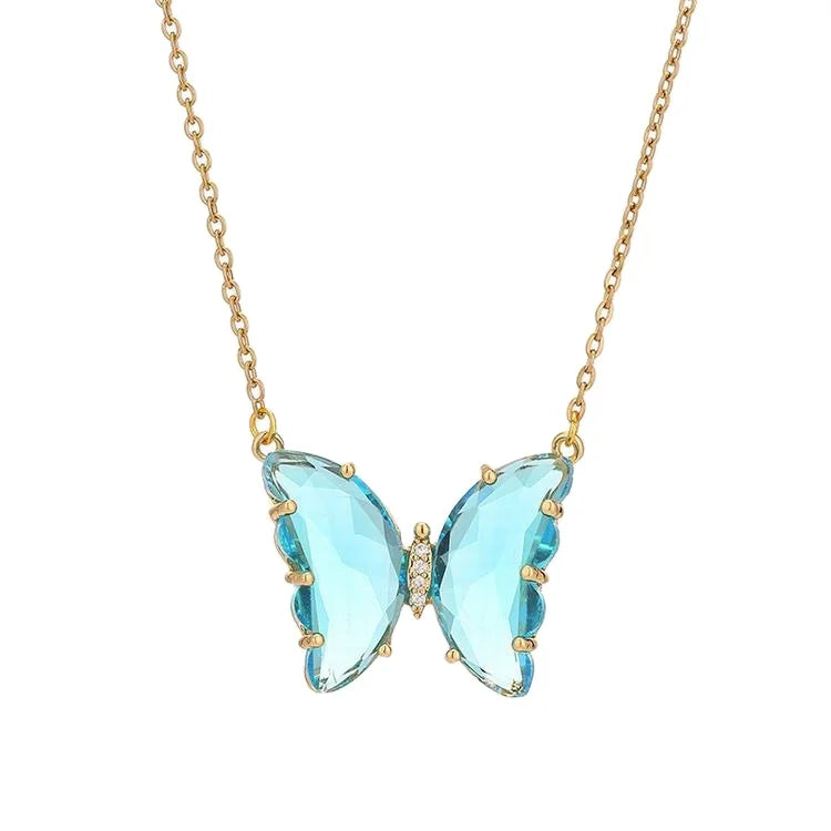 New Butterfly Crystal Stainless Steel Necklace Simple and Sweet Temperament for Girlfriends Clavicle Chain Necklace Pendant