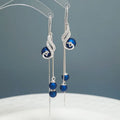 SC Chinese Vintage Red Blue Gemstone Dangle Earrings 925 Sterling Silver Earrings Antique Phoenix Tassel Earrings