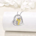 Animal Theme Jewelry 925 Sterling Silver Engraved I Love You Two Tone Highland Cow Heart Pendant Necklace
