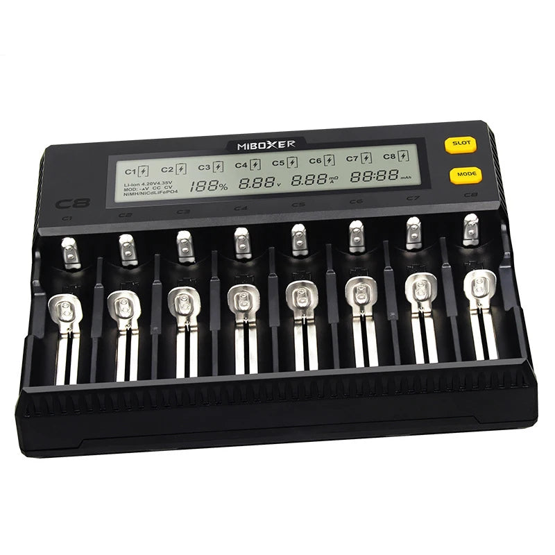 Universal C8 Intelligent Battery Charger with LCD Display 8 Slots for 18650 26650 21700 18350 AA AAA Lithium Ion NiMH Battery