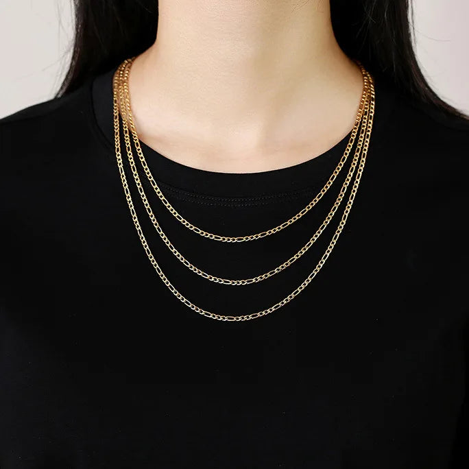 Fenny Wholesale 18K PVD Plated Width 3MM Minimalist Basic Fiargo Chain Fold Wear Stainless Steel Necklace for Women