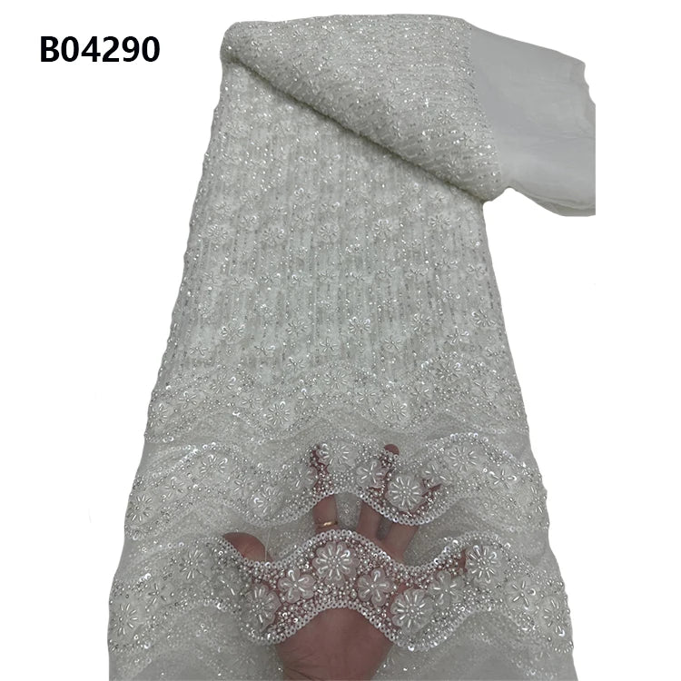 CHOCOO New Design Evening Dress Beaded Sequin Lace Fabric Luxury Flower Embroidery White Bridal Lace Fabric