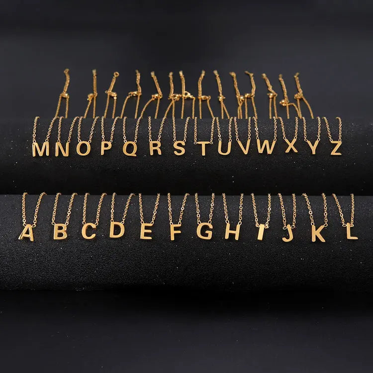 Minimalist Single Alphabet Letter Charm Necklace Jewelry PVD 18K True Gold Plated Stainless Steel Initial Necklace for Women
