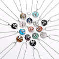 Round Healing Crystal Necklace Chakra Gemstone Amulet Lucky Cat Charm Meditation Reiki Stone Jewelry with Stainless Steel Chain
