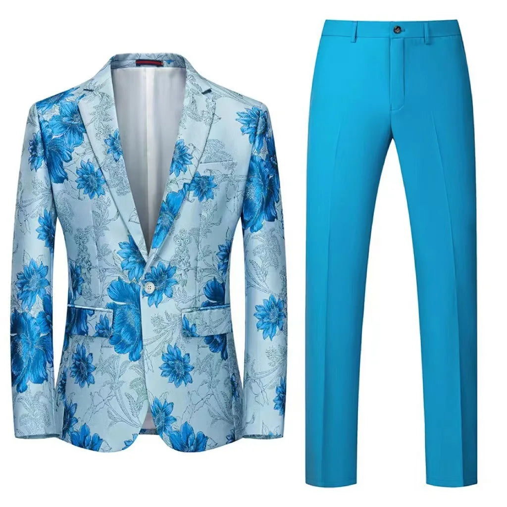 Cross-border Foreign Trade Men's Two-piece Patterned Suit Set Business Casual Jacquard Plus-size Men's Wedding Suit Trousers