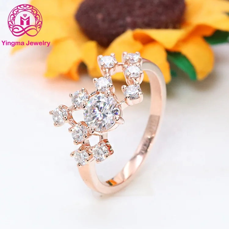 Fancy Moissanite Jewelry Round Cut D VVS1 Bride Wedding Engagement 14K Rose Gold Ring Moissanite Diamond Ring for Bride