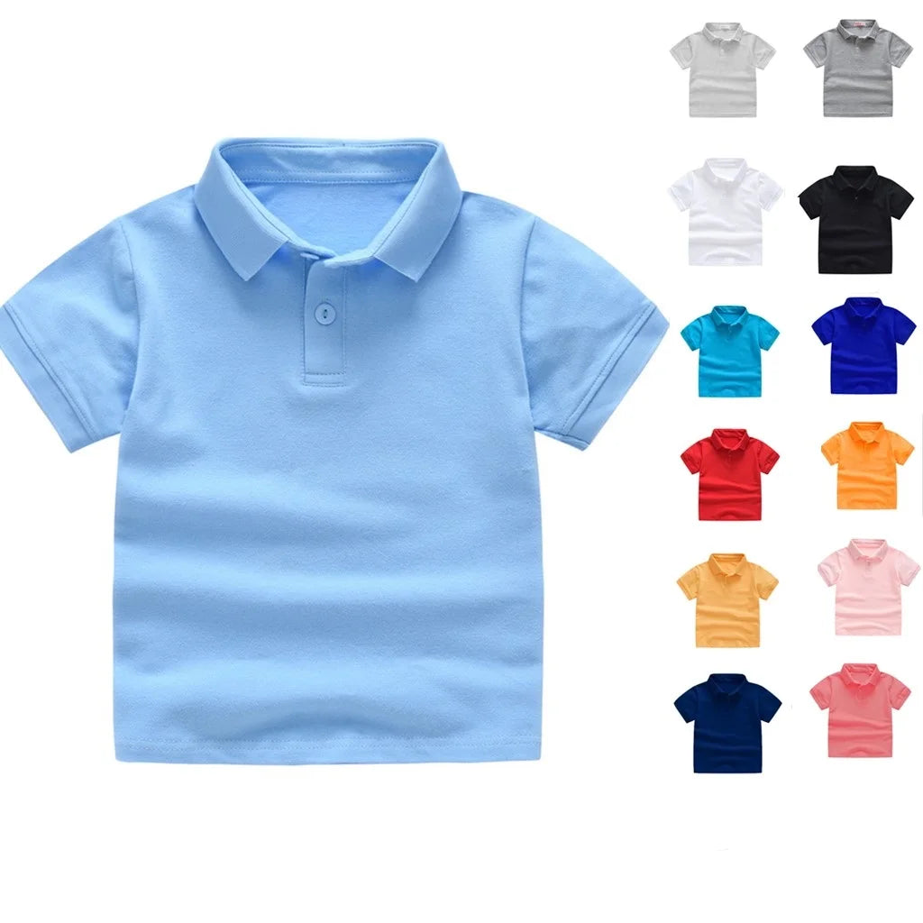 Summer Solid Color Custom logo Printing Children Polo Shirt Breathable Soft Children Pure Cotton Kids Polo t Shirts