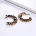 Statement Women Diamond Semicircle Earrings Colored Rhinestone C Shaped Square Earrings for Gift