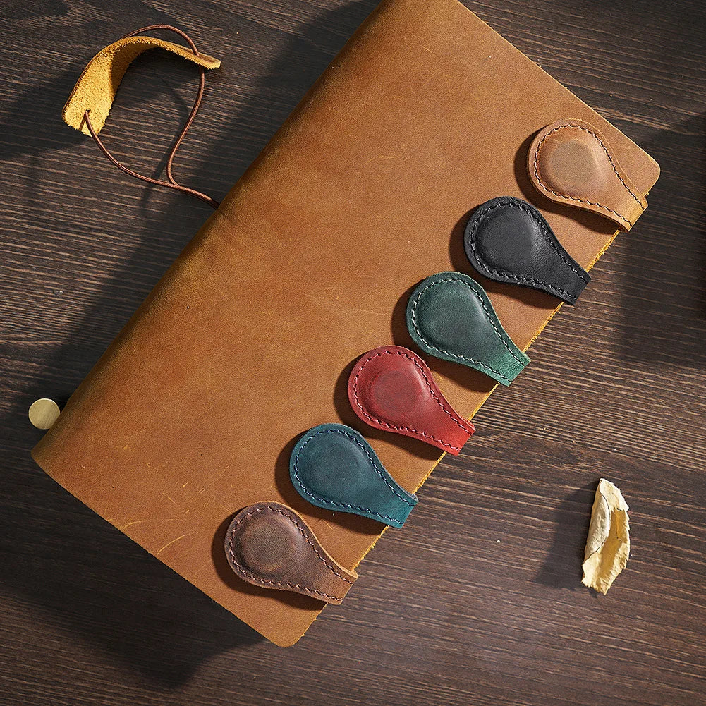 In Stock Retro Leather Double-Sided Magnetic Clip Top-Layer Mini Cute Creative Crazy Horse Bookmarks Promotional Bookmarks