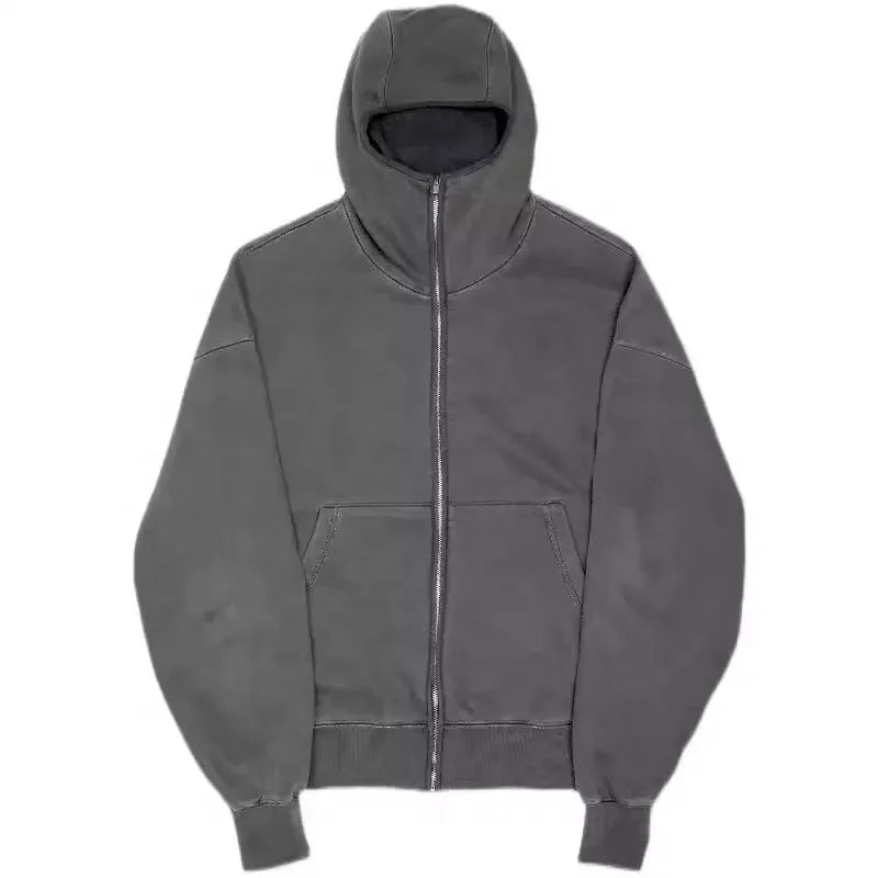 Custom Logo Men's Retro Oversized Sweatshirt Jacket Fashionable Heavy Cotton Knitted with Zipper Washed Look for Winter