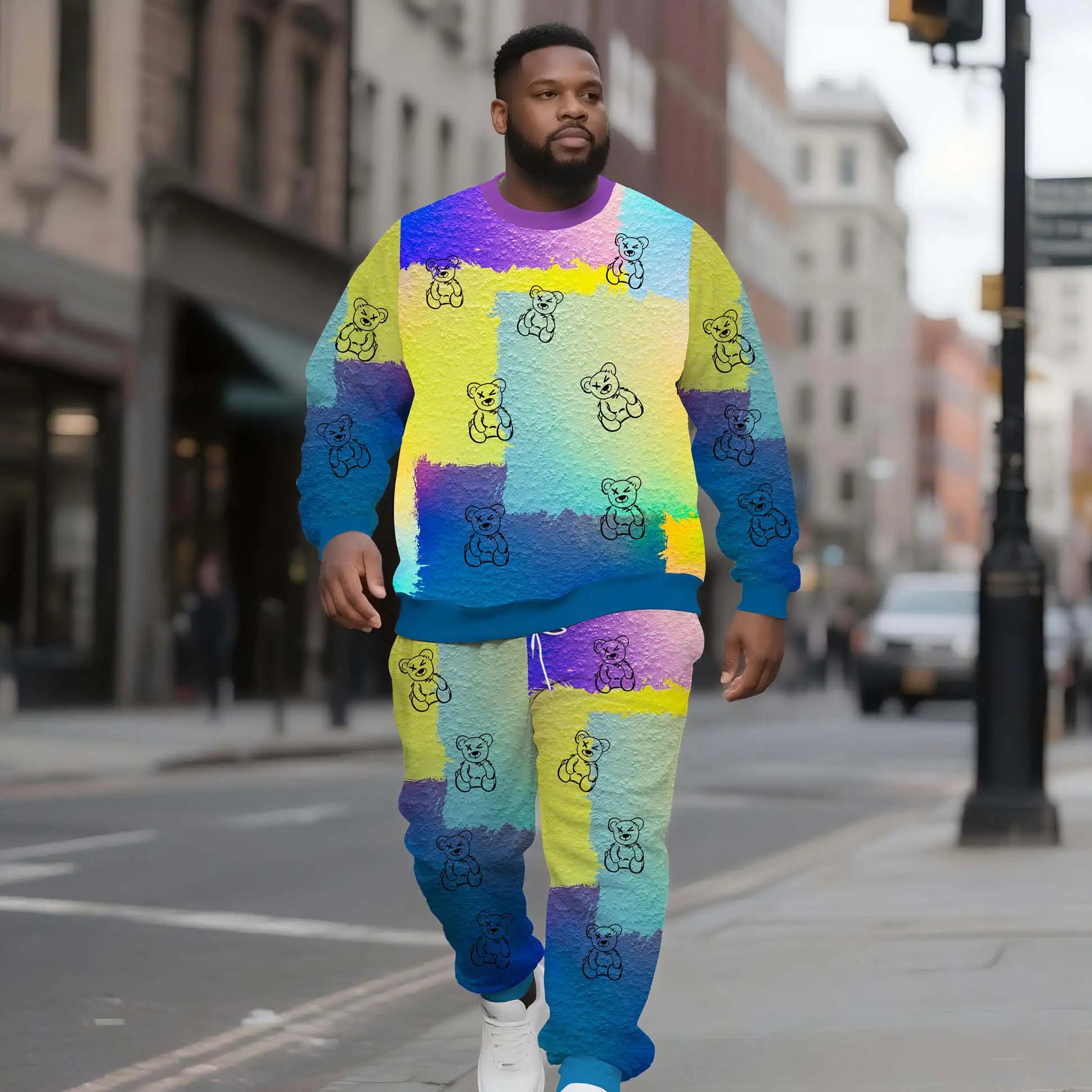 Men's Bold Style Crew Neck Sweatshirt Set Smart Casual Striped Custom Color/Logo Winter Streetwear Wholesale Bright Color