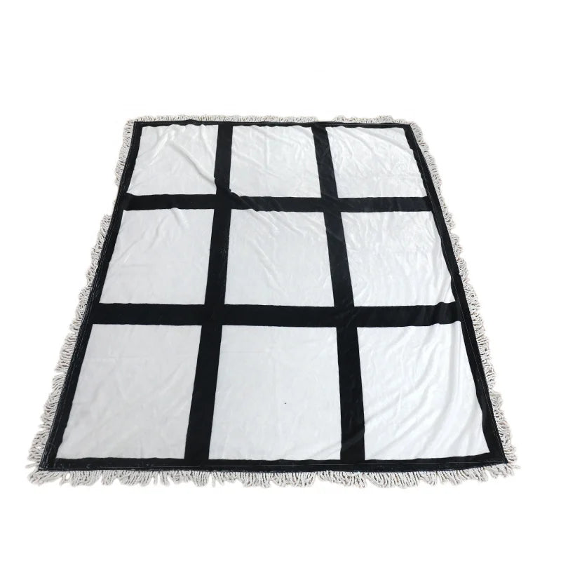 Sublimation 9-Panel Flannel Tassel Blankets for Home or Hotel DIY Crafts and Christmas Gifts