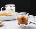 250ml Pink/clear/green/amber Colored Cartoon Animal Bear Design Borosilicate Double Wall Glass Cup Coffee Mug with Handle