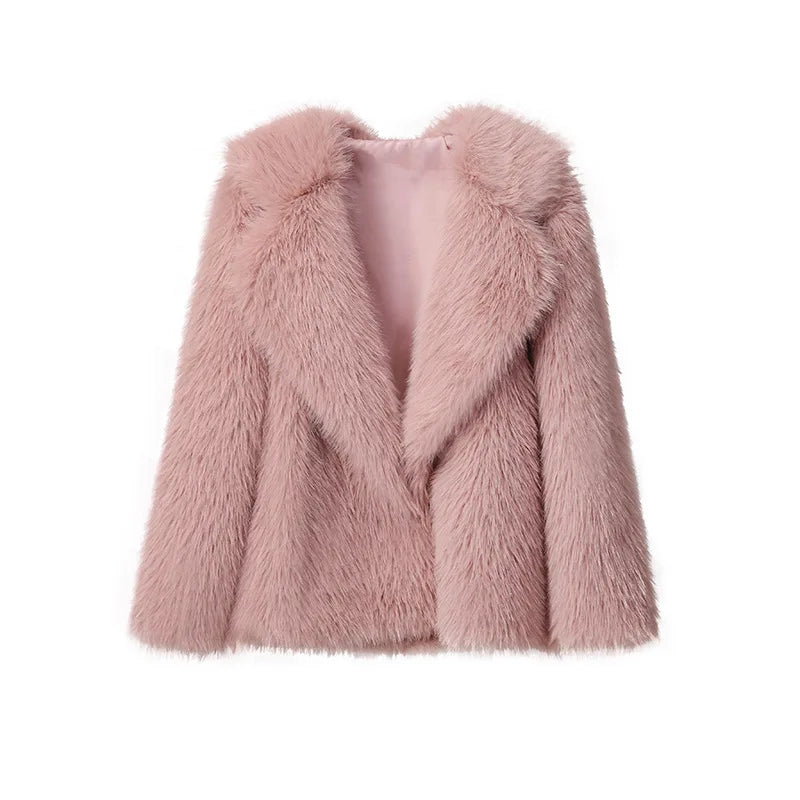 Mujer 2024 Thick Warm Winter Chic Lapel Collar Thick Coat China Fluffy Faux Fur Jacket for Women