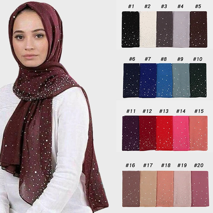 New Style Bubble Chiffon Hot Rhinestone Porcelain Ladies Headscarf Islamic Ladies Scarf Shawl Muslim Women Hijabs