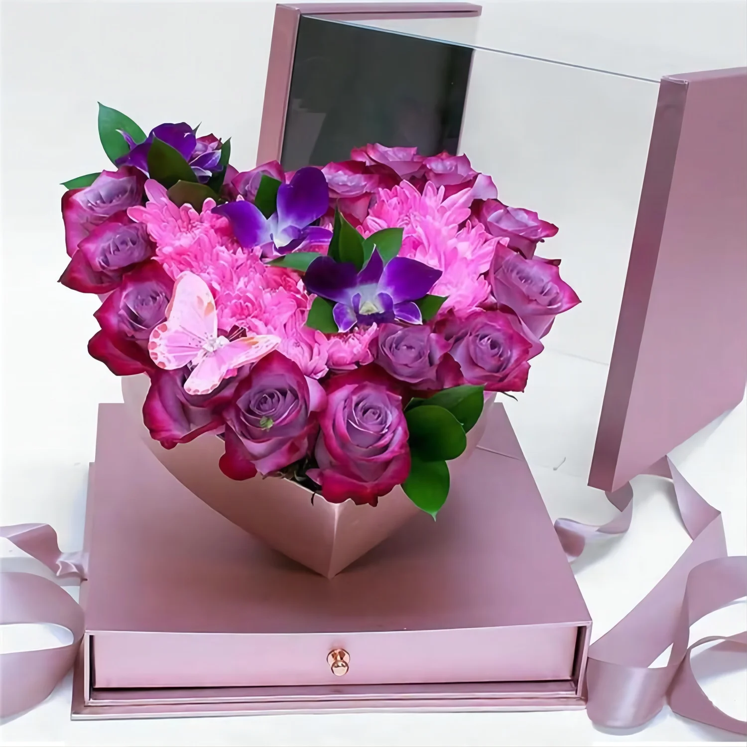 Panoramic Window Square PVC Cover Transparent Flower Gift Box With Drawer Square Flower Box Wedding Box With  Ribbon