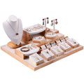 Top Beige Microfiber Natural Wood Jewelry Set Display Stand for Ring Earrings Necklace Bracelets-Premium Jewelry Container
