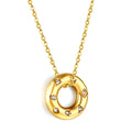 Fashion Jewelry Stainless Steel 18k Gold Plated Donut Circle Necklaces Hollow Round Cubic Zirconia Pendant Necklace for Women