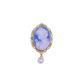 In Stock Fashion Jewelry Lady Portait Carved Pendant Brooch Necklaces Decorated With Pearl for Girl's Gift