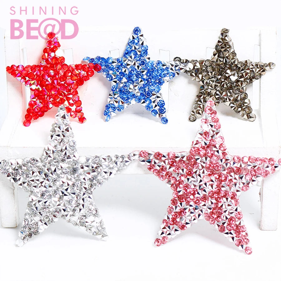 Sparkling Rhinestone Five-pointed Star Hot Fix Clothe Patches Shoes/hats/bags Appliques Iron-on Patches