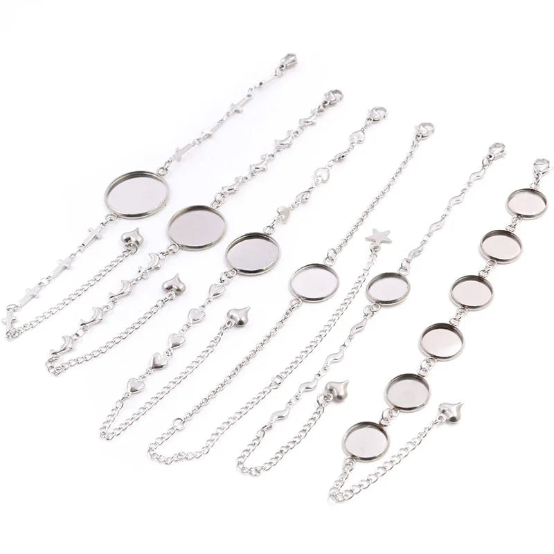 Time Gemstone 12-20mm Inner Diameter Stainless Steel Bracelet Base Multiple Styles DIY Jewelry Jewelry Findings Components