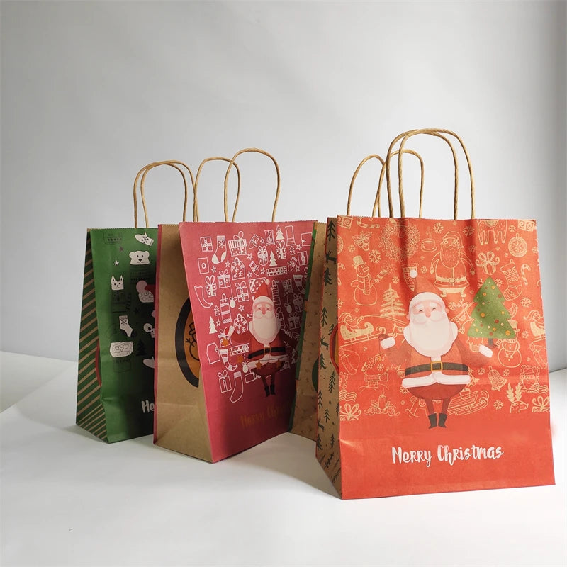 2025 New Year Christmas Decoration Holiday Party Children Candy Cookie Packaging Bag Kraft Paper Christmas Gift Bags