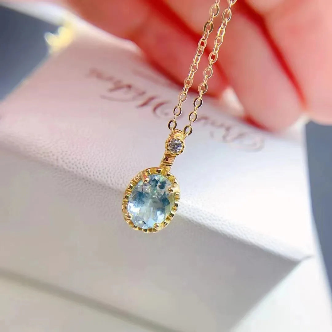 925 Sterling Silver Natural Aquamarine Pendant Necklace Star Chain New Design Arabic Name Rhodium Gold for Gift CMA Certified