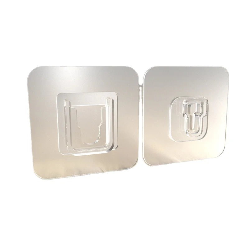 Clear Transparent PVC Adhesive Single-Tier Metal Wall Coat Hook Mount Traceless for Office Bathroom Living Room